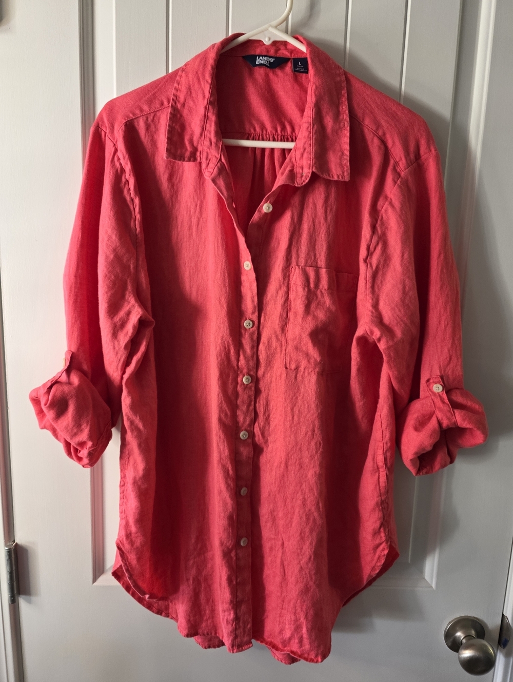 Lands' End Pink Button-Up Linen Shirt High Quality Large ❤️